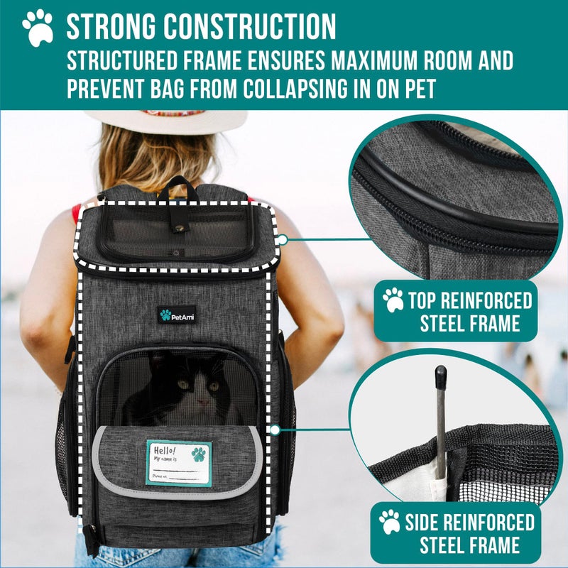 PetAmi Dog Backpack Carrier, Airline Approved Cat Backpacks for Carrying Small Large Cats, Pet Carrier Back Pack, Ventilated Soft Sided for Travel, Hiking, Camping, Max 18 lbs, Charcoal - Image 5